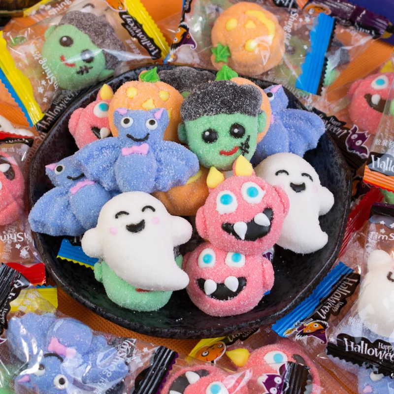 Candys de Halloween de 300g/500g/1000g, bolsa creativa con forma de globo ocular, Spoof Marshmallow, Snacks de caramelo a granel, cabeza de calabaza, Fudge de Horror-2