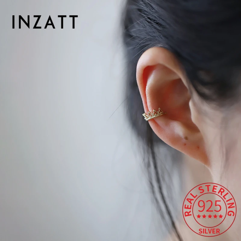 

INZATT Real 925 Sterling Silver 14k Gold Crown Clip Earrings For Women Punk Fine Jewelry Minimalist Accessories Drop Shipping