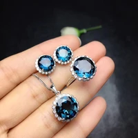 sri lankan royal blue stone pendant necklace earrings ring set silver chain jewelry sets silver color jewelry for women