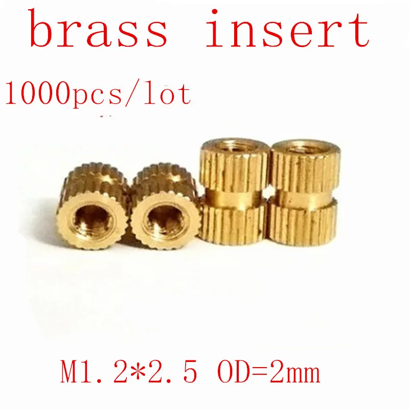 

1000pcs M1.2*2.5 Brass insert nut Injection Molding Brass Knurled Thread Inserts Nuts OD=2.5mm