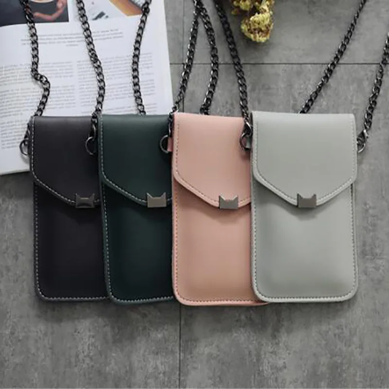 

Прозрачная Ретро сумка с кошачьими ушками для сенсорного экрана, простая женская сумка на плечо с цепочкой 2022, маленькая сумка с клапаном, м...