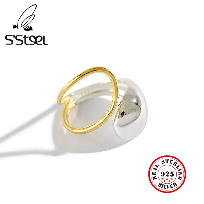 S'STEEL Ring 925 Sterling Silver For Women Water Drop Minimalist Opening Gold Rings Anillos De Plata De Ley 925 Mujer Jewellery