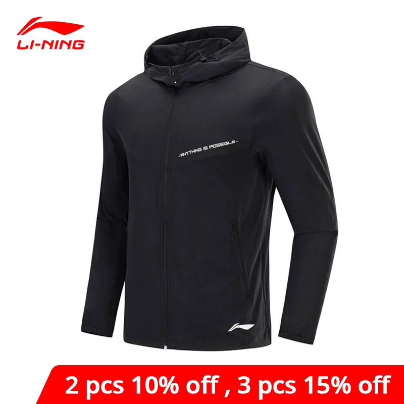 Мужская Спортивная ветровка Li-Ning спортивная куртка с капюшоном и подкладкой из 90%