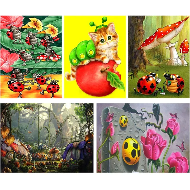 Полный квадрат 5d Diy Алмазная вышивка божья коровка Животное Картина божьей коровки Кристальный страз Сценарий Домашний декор A92.
