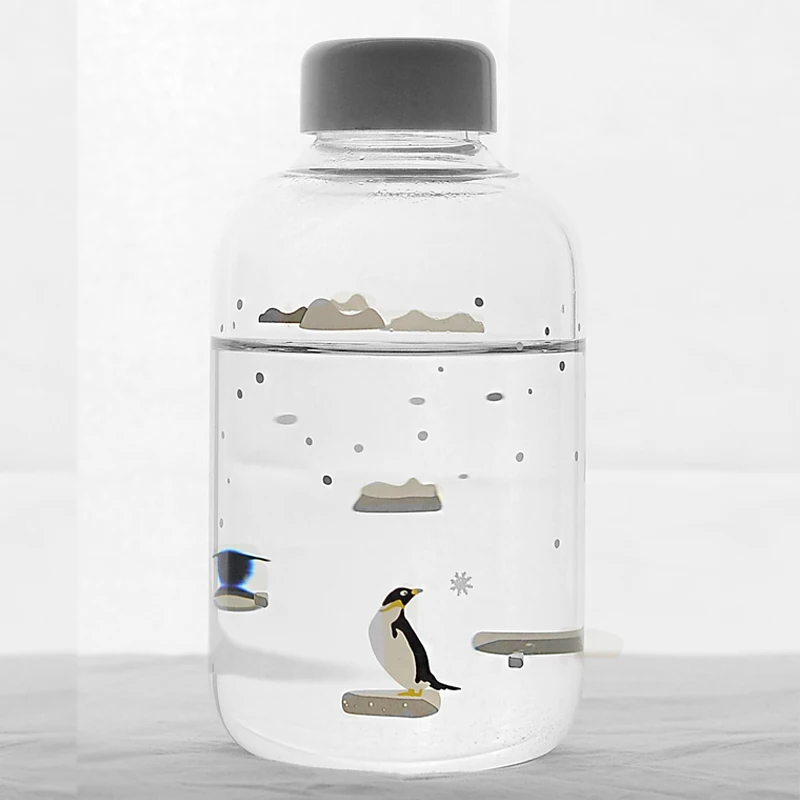 Penguin 600ml 1000 мл уплотнение КИТ стеклянная бутылка для воды с рукавом творческие спортивные бутылки кемпинг бутылка Тур посуда для напитков мои бутылки для воды - Цвет: Penguin 600ml