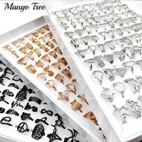 30 pcslot fashion hollow out finger rings charm stainless steel band women man mix flower butterfly crown party jewelry gifts