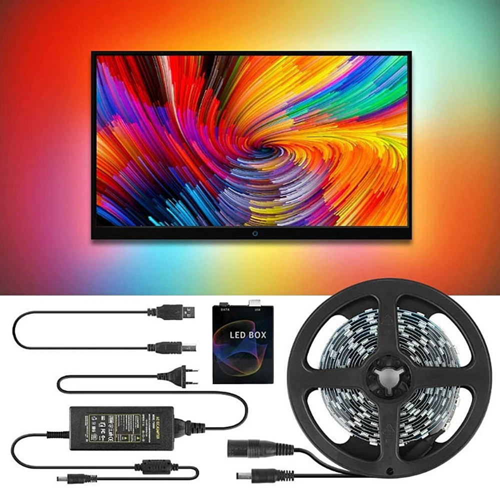 

Светодиодная лента 5 м «сделай сам», RGB-подсветка для настольного компьютера, телевизора, экрана мечты, подсветка для спальни, гостиной, быто...