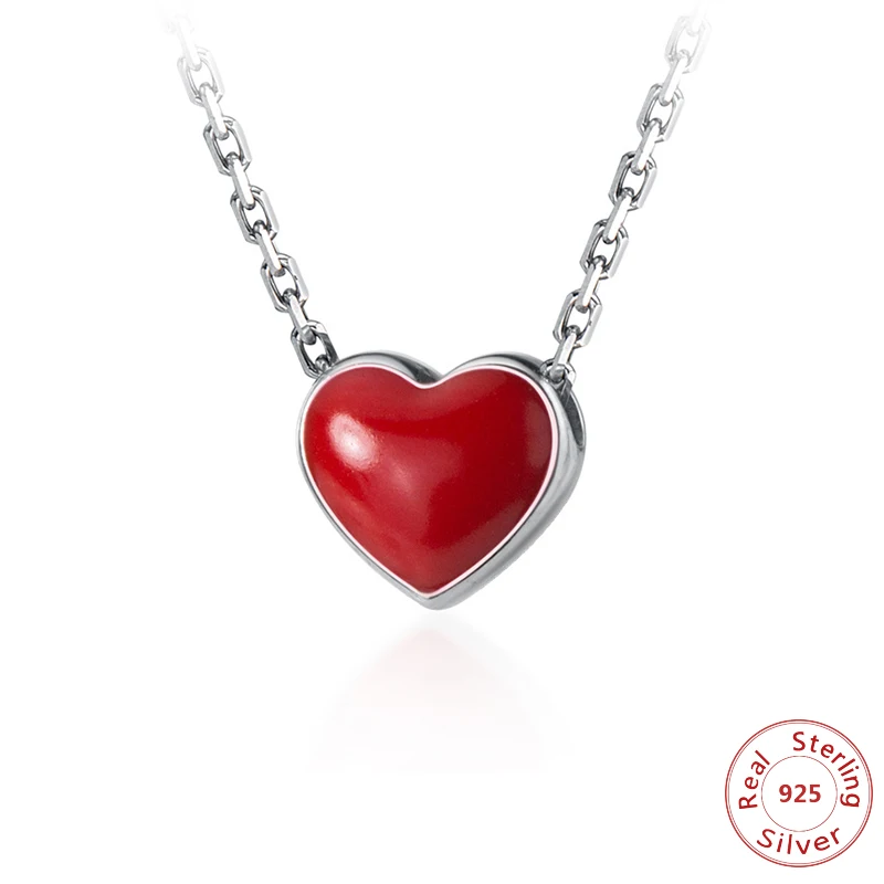 Модное ожерелье Красное сердце из стерлингового серебра 925 пробы для женщин