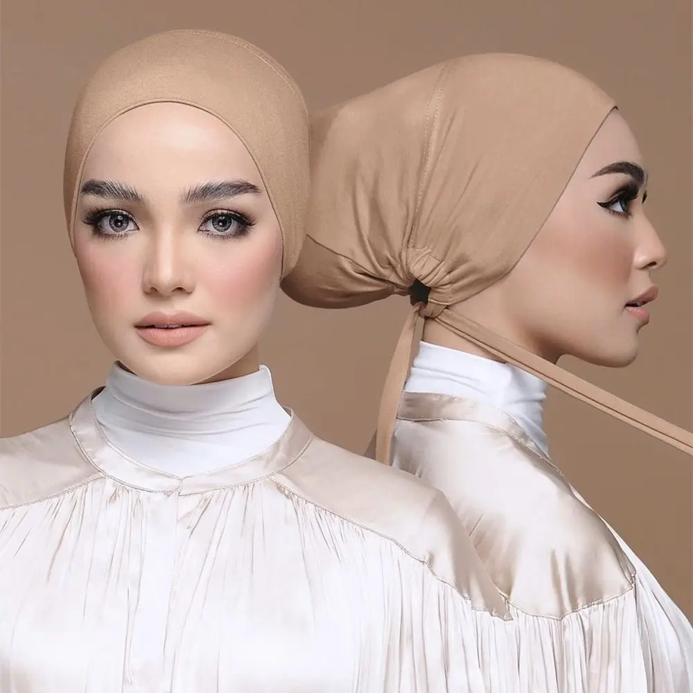 

Adult Rope Pure Color Adjustable Bottom Cap Head Wrap Muslim Turban Women Hat