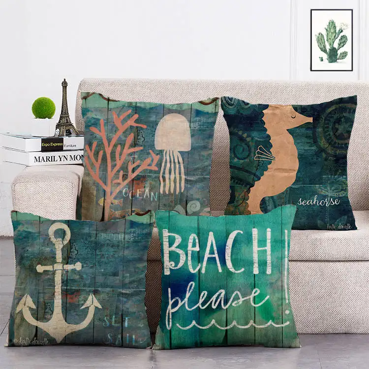 

Sea Turtle Seahorse squid Star Cushion Cover Marine Ocean jellyfish Home Decor Pillowcase Octopus Sofa Cushion Case T197