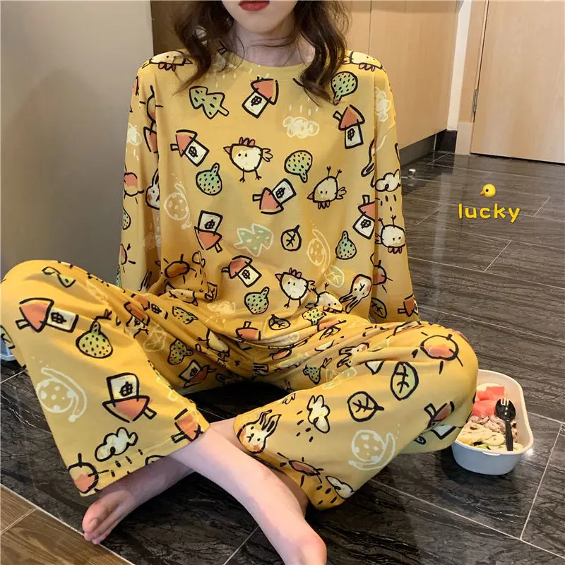 Женский пижамный комплект зимняя одежда с мультяшным рисунком для девочек