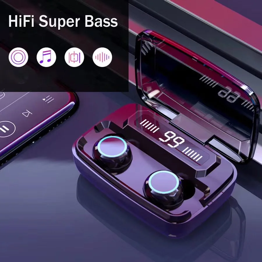 

M11 Wireless Headphones Touch Bluetooth 5.0 Earphone HiFi Heavy Bass Earphones IPX7 Waterproof 3300mAh Charging Box With Mic