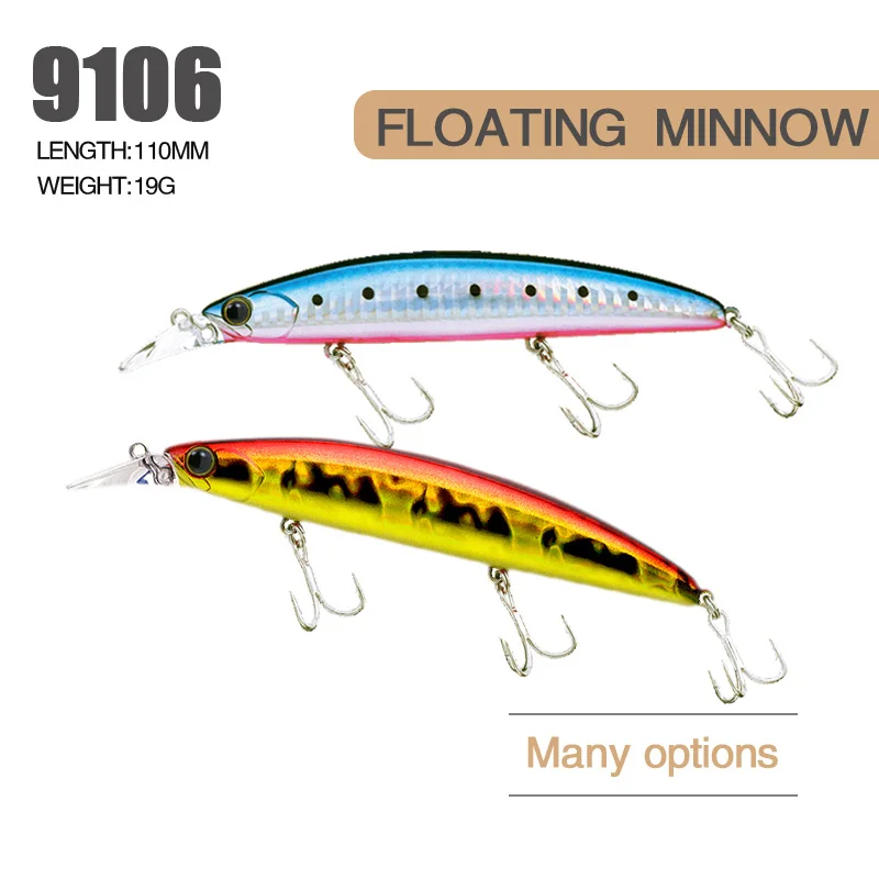 

1 Pcs 110mm 19g Floating Minnow Lures Long Casting 12 Colors Hard Plastic Artificial Bait Trout Lure Wobbler Fishing Tackle 9106