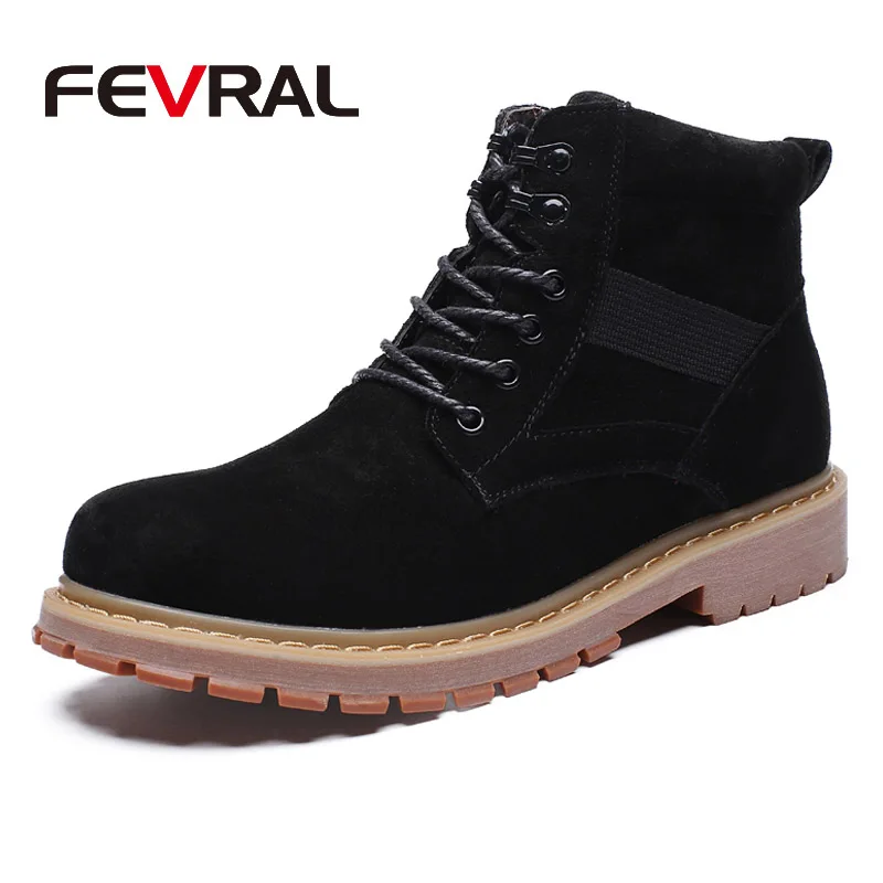 Black FEVRAL/Новинка; модные мужские ботинки; износостойкие ботильоны ручной работы; сезон осень-зима; Рабочая обувь из коровьей замши на шнуровке; мужские повседневные сапоги - Цвет: Black