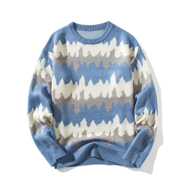 Мужской свитер в уличном стиле ретро с волнистым узором Осень-зима 2021 новый