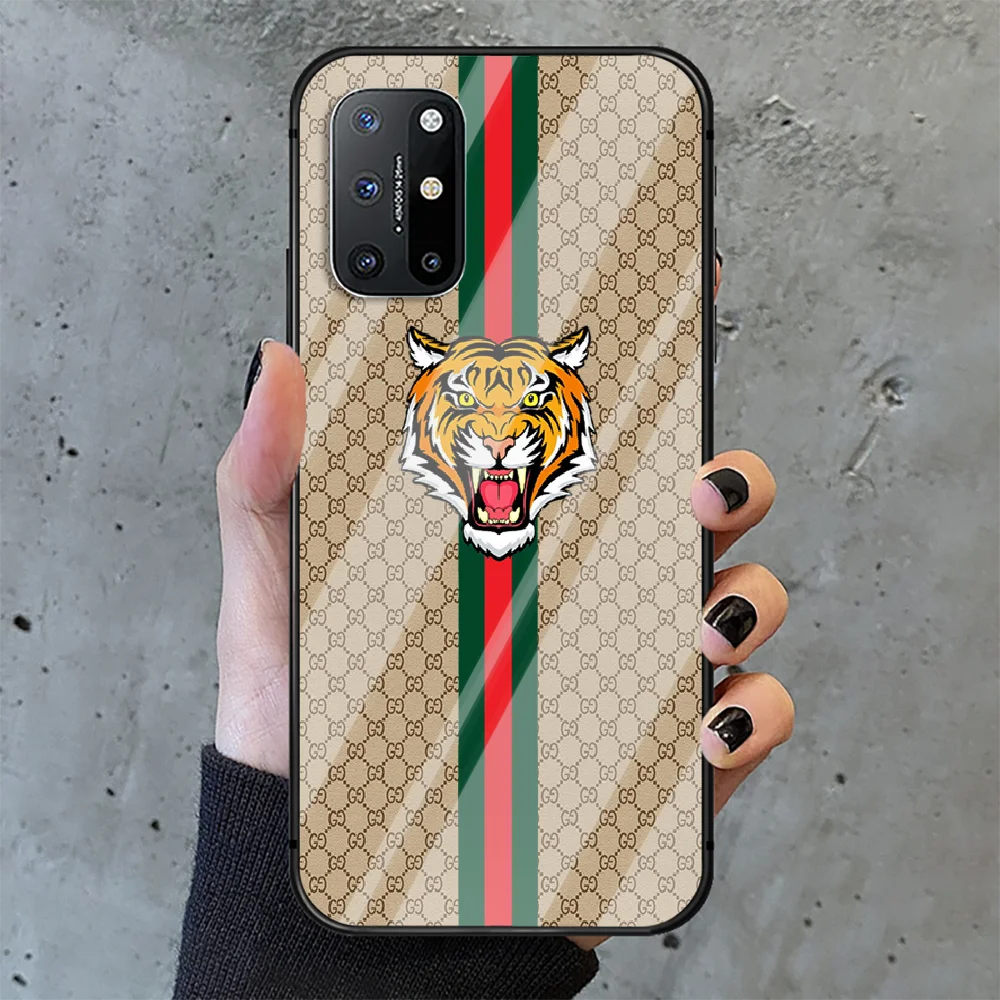 

Italian luxury brand snake tiger bee Phone Tempered Glass Case Cover For Oneplus 5 6 7 8 9 Nord T Pro 3D Silicone Hoesjes Black