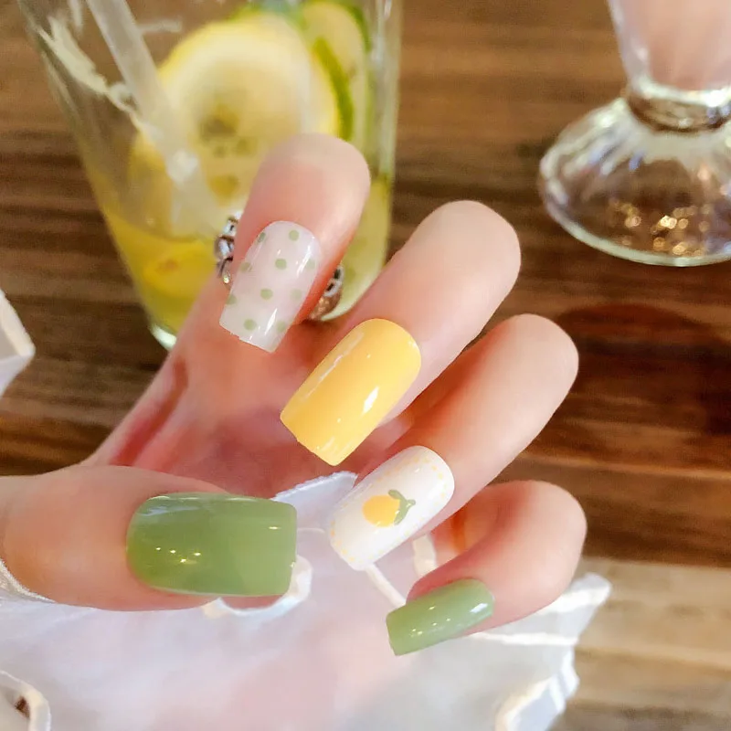 24 шт. квадратные накладки на ногти с полным покрытием цветные искусственные