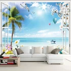 Самоклеящиеся водонепроницаемые Настенные обои, 3D морской природный пейзаж за окном, настенная живопись для гостиной, телевизора, спальни, наклейки