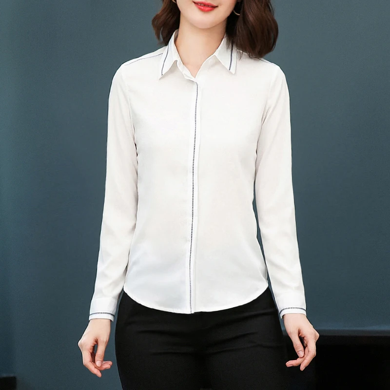 2023 Spring Autumn New Trend Female Shirt College Student Interview Professional High-End V-Neck Light Cooked Top Clothes