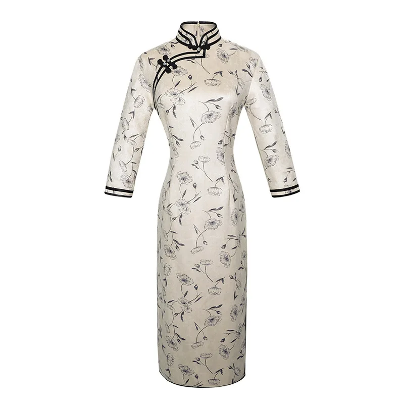 5200 Зимнее замшевое женское сексуальное винтажное короткое платье Cheongsam, новинка, китайский стиль, воротник-стойка, женское тонкое платье Qipao M-4XL - Цвет: 5200