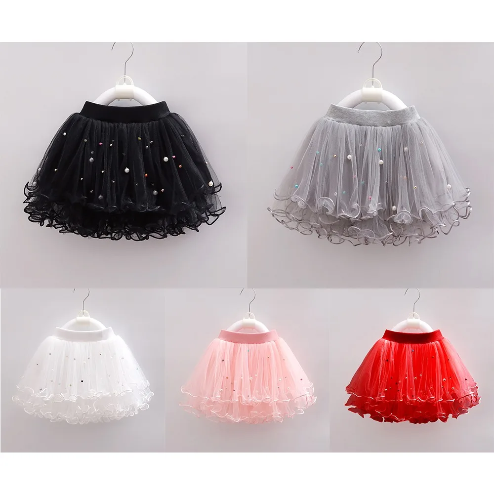 

1-12Years Kids Pearl Skirts Girls Dress Beaded Clothes Summer Ruffles Tutu Lace Skirt Girl Dance Princess Party Costumes