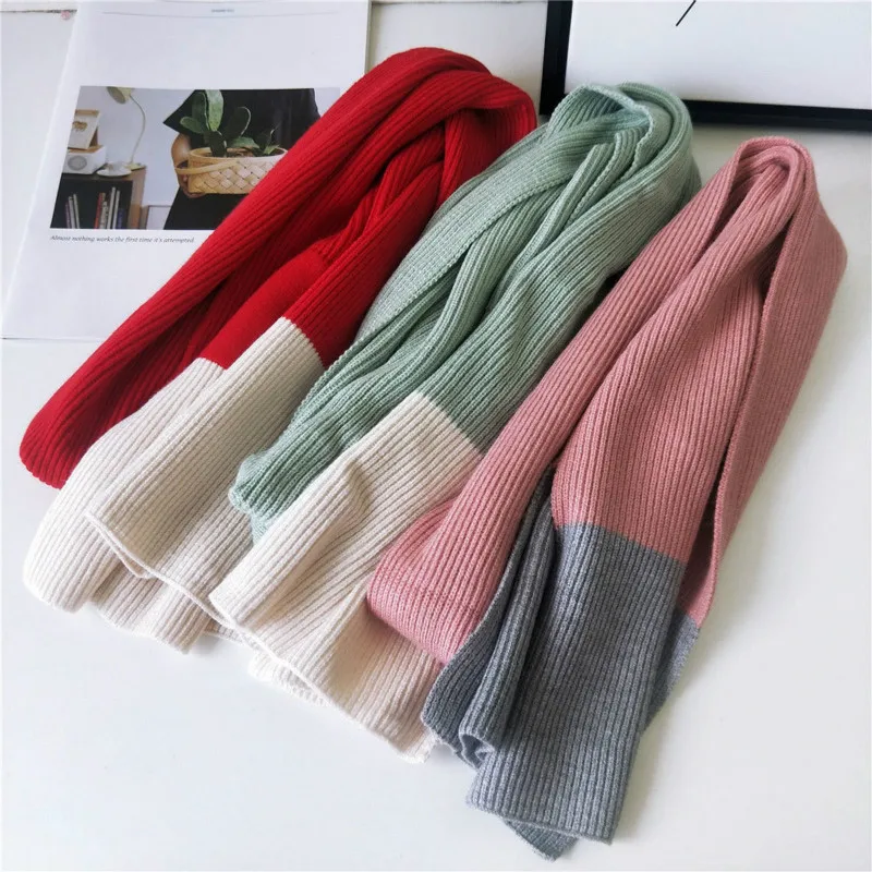 Двухцветный Одноцветный длинный студенческий шарф для мужчин и женщин