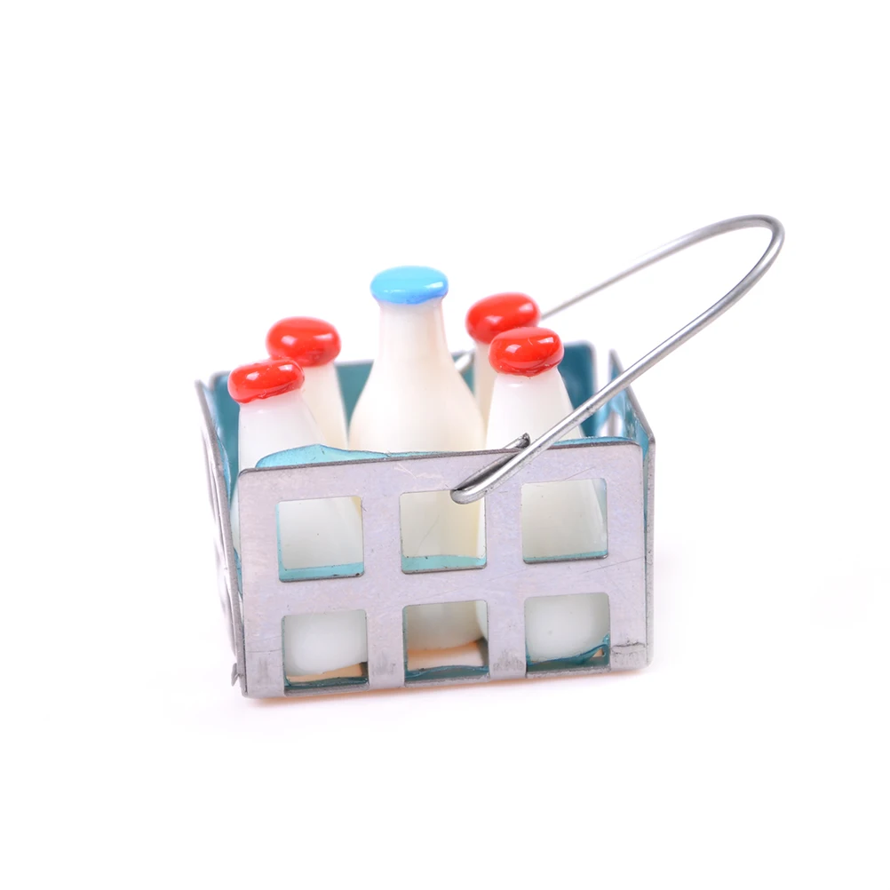 

Один комплект из 5 бутылок молока с 1 корзиной 1:12 миниатюрная еда для кукольного домика напитки для игр кухонные аксессуары Игрушка