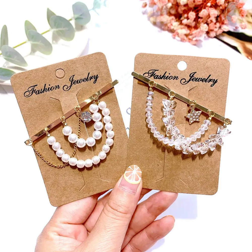 Женская кисточка заколка для волос кристаллы жемчуг длинная шпилька с цепочкой