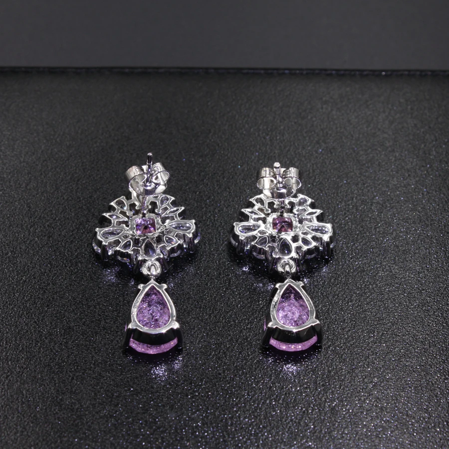 Винтажный цветок в капле Длинная подвеска и серьги-подвески для женщин Кристалл