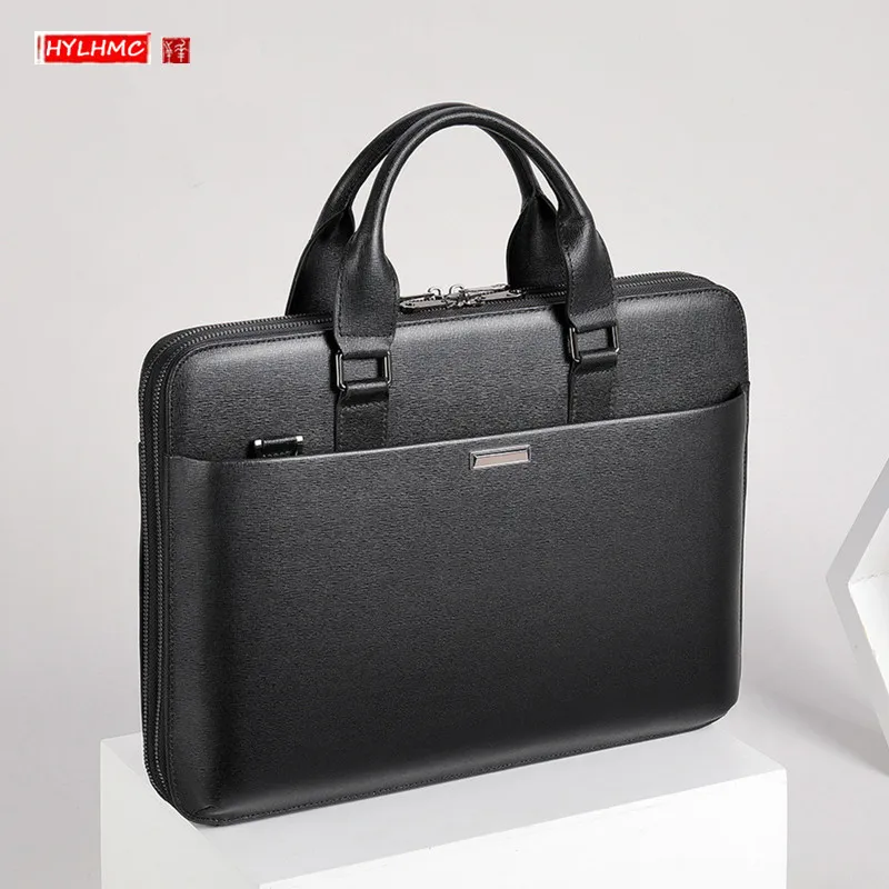 Genuine Leather Men Briefcase14 inch Laptop Bag First Layer Cowhide Men Business Handbag Portable Shoulder Messenger Bags
