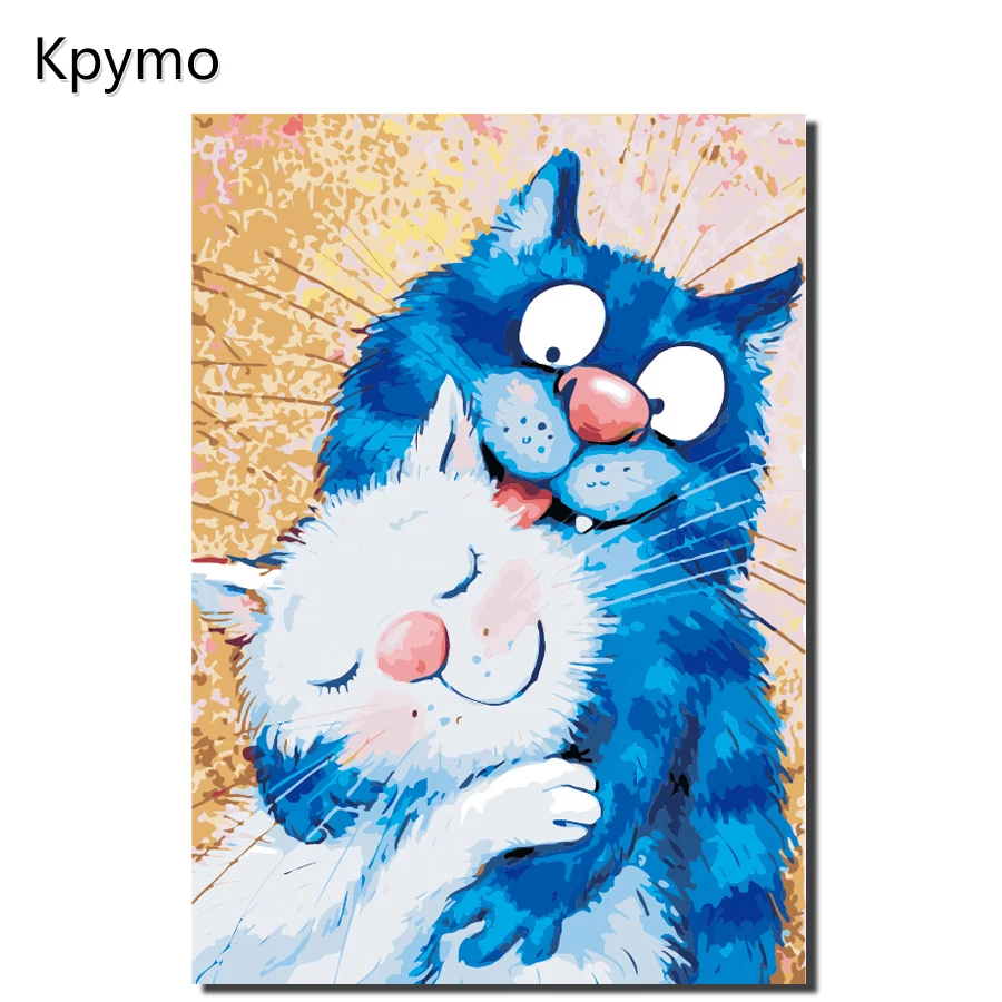 Kpymo в рамке сине-белая кошка любовь живопись по номерам домашнее украшение для