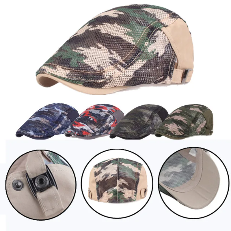 

Breathability Fashion Women Breathable Adjustable Colored Caps Unisex Camouflage Camouflage Mesh Beret Hats Men Summer Comfort