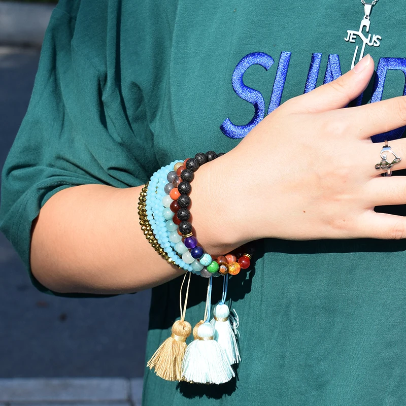 Модный браслет из вулканического камня с бусинами женские новые браслеты ручной