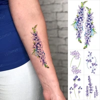 fashion children cute purple lavender flowers waterproof temporary tattoo stickers body art beautiful flash tatoo women girl