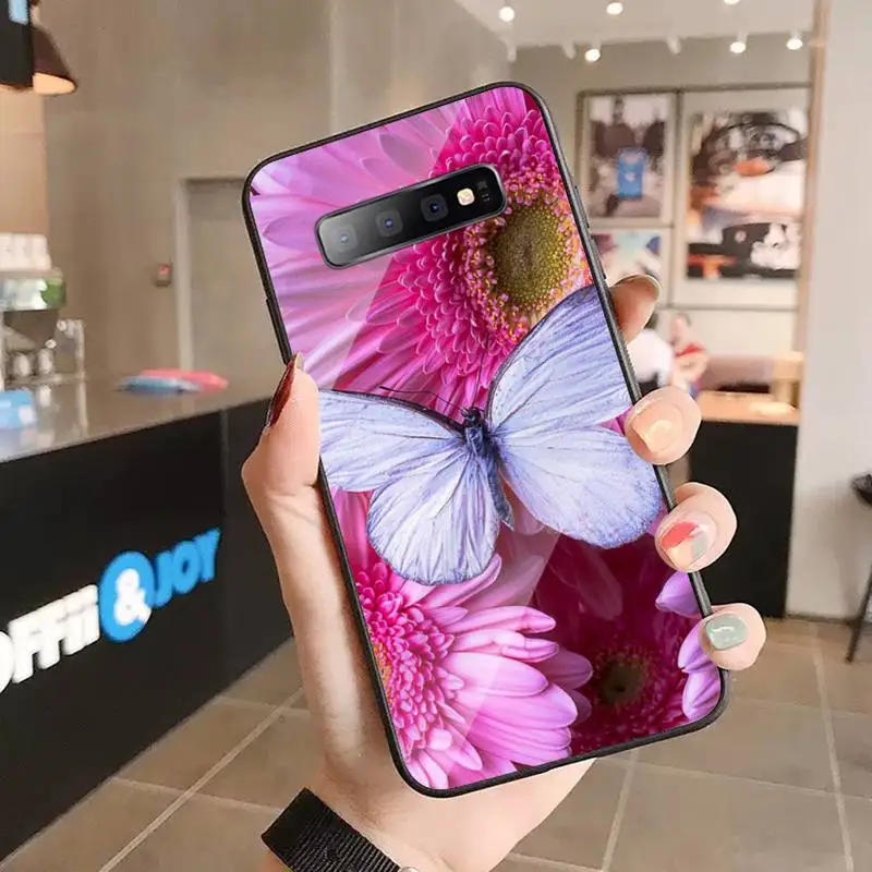 

Flowers butterflies Phone Case Tempered glass For Samsung S6 S7 edge S8 S9 S10 e plus note8 9 10 pro