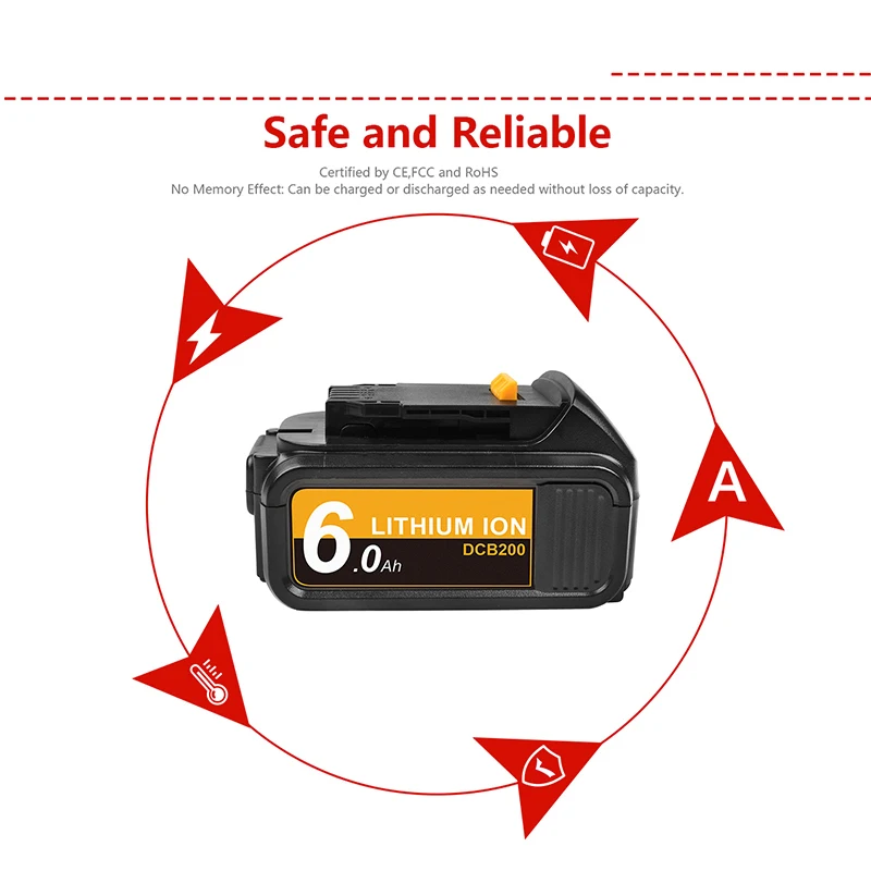 6000 мА/ч 20V MAX DCB200 DCB180 DCB205 Батарея для Dewalt DCB204 DCB101 DCF885 DCD980 DCB181 DCB182 беспроводные