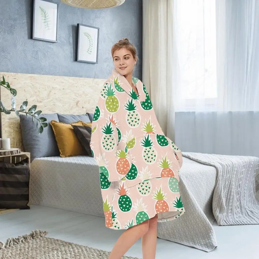 

Winter Warm TV Pocket Hooded Blankets Adults Bathrobe Sofa Cozy Blanket Sweatshirt Solid Plush Coral Fleece Blankets Outwears #1