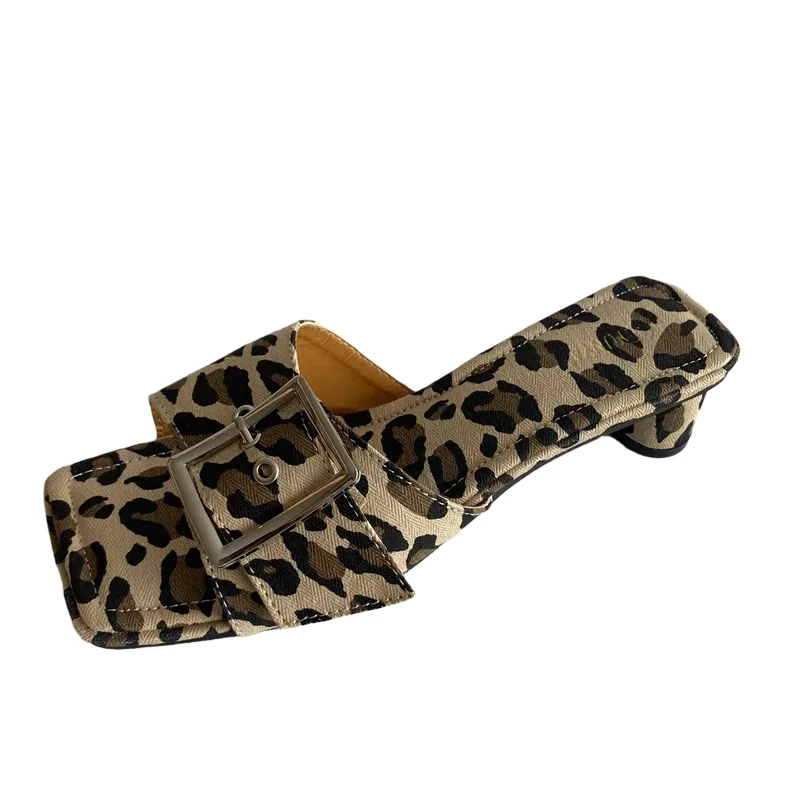 

Summer sexy snake print belt buckle women's slippers open toe low heel sandals leopard print simple casual slippers