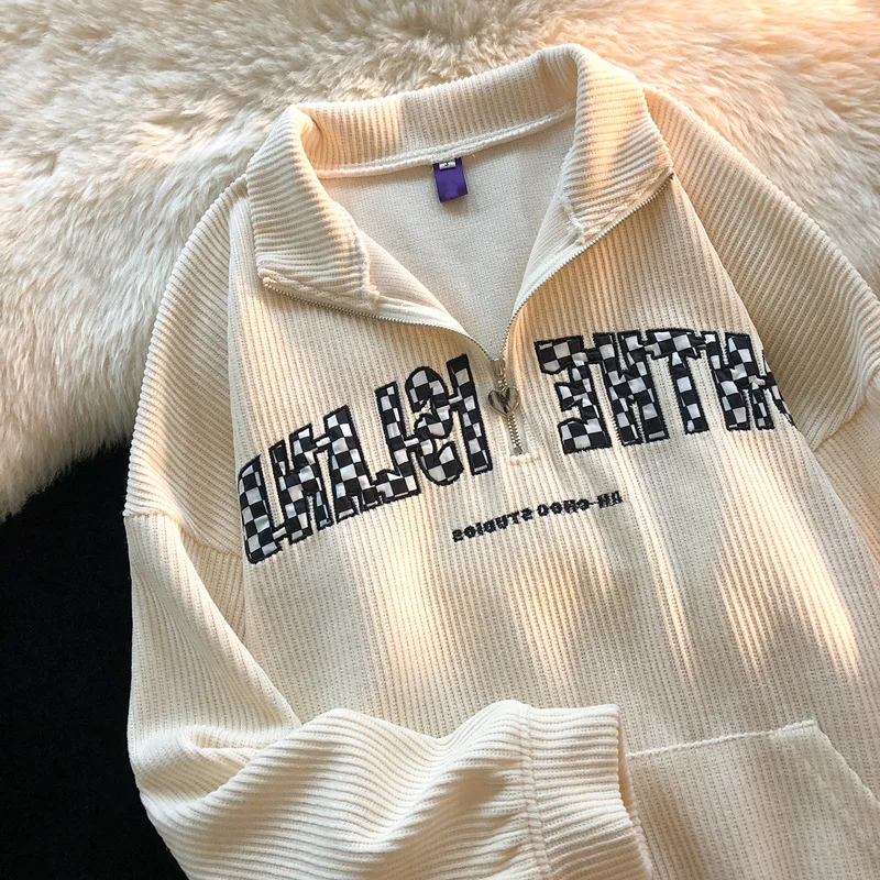 

Mens Polo Collar Pullovers Brand New Retro Stripes Design Solid Color Sweatshirts Chic Vintage Long Sleeve Casual Lapel Top