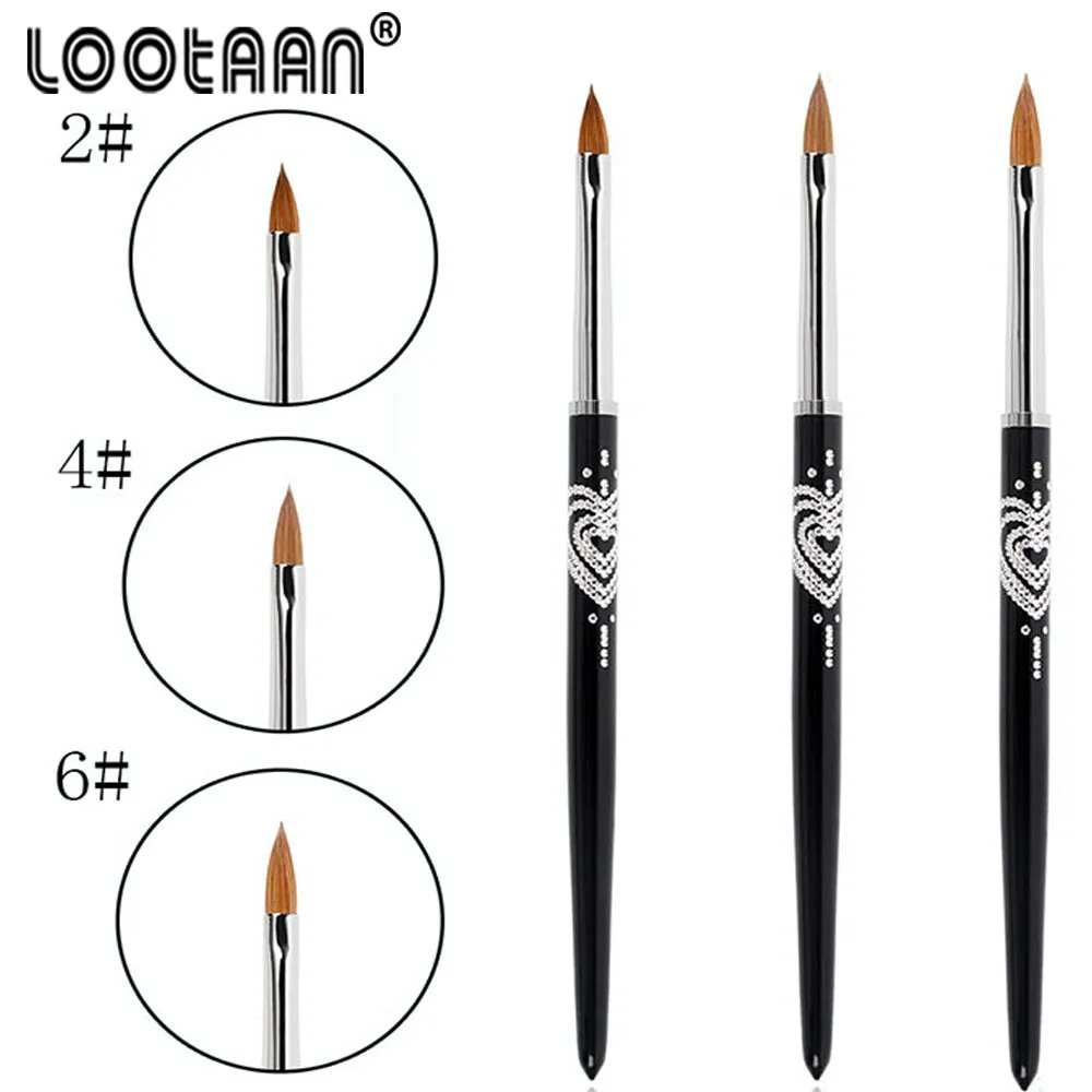 Lootaan 1 шт. 2 #4 #6 # 100% колонковая для акриловых ногтей кисть Резьба порошок гель
