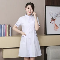 stand up collar white lab coat short sleeve doctors and nurses uniforms beauty dentistry hospital overalls women