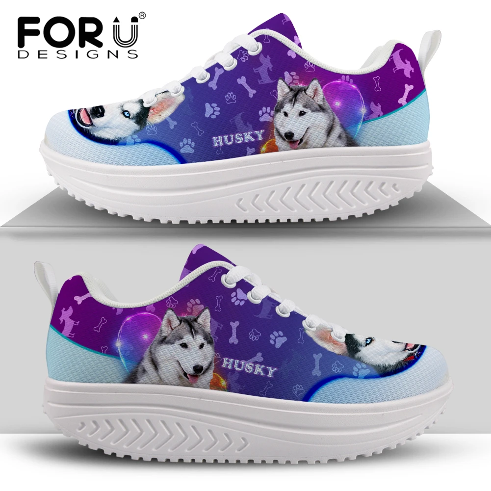 

Женские кроссовки FORUDESIGNS, симпатичные, с принтом хаски, на платформе, с тонизирующей танкеткой, легкий вес, искусственная обувь для фитнеса и...