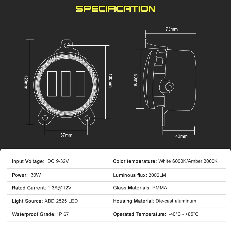 2 шт. 3 5 Inch двойной цвет светодиодные противотуманные фары 30 Вт 6000 К белый 3000
