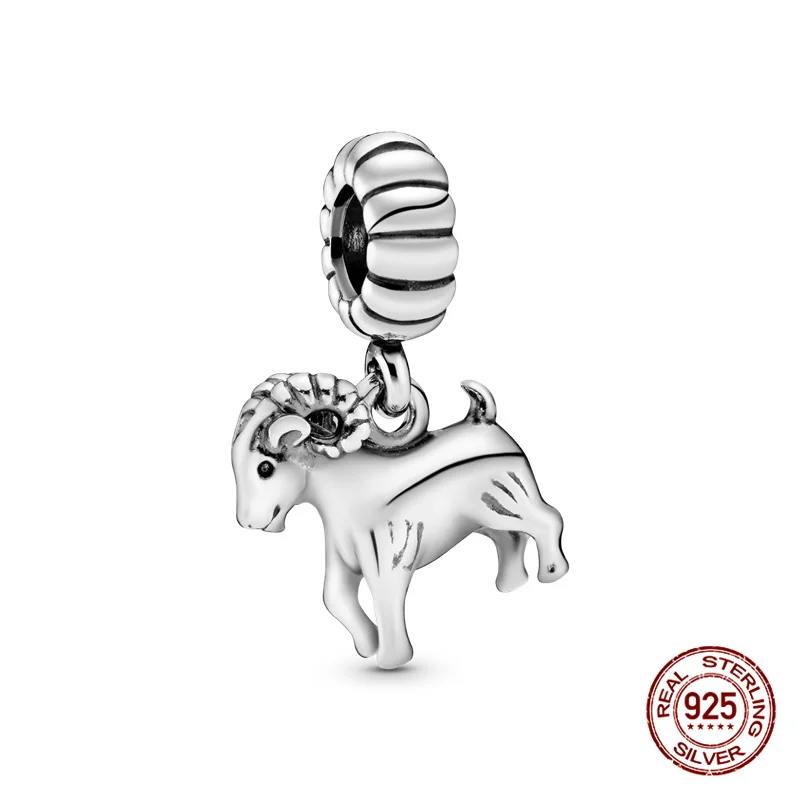 Натуральная 925 стерлингового серебра зодиака овец браслеты с подвесками и