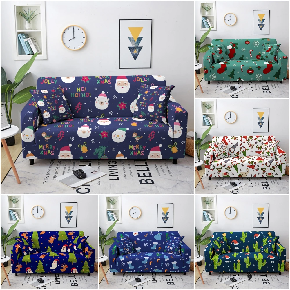 

Merry Christmas Elastic Sofa Cover Santa Claus Sofa Covers For Living Room Stretch Sofa Slipcover Sectional Couch Cover 1-4 Seat