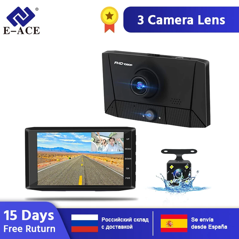 E-ACE B13 DVR 4,0 дюймов Автомобильная камера 1080P Авто рекордер FHD видеорегистратор ночного видения автомобильные видеорегистраторы 3 объектива камеры видеорегистратор