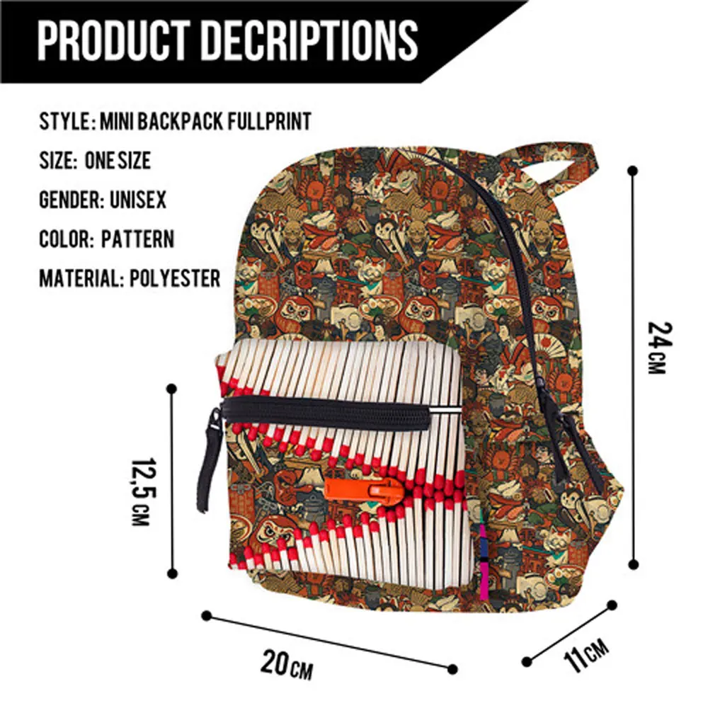 Fashion Print Backpack Cat Japanese School Bag For Girl And Boys Mini Backpack For Teenager Cute Owl Outdoor Women Backpack