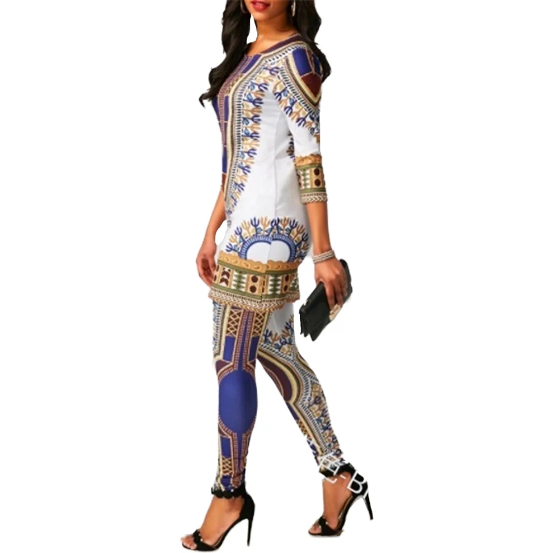 Африканские платья женские топы и брюки костюм эластичные Дашики с принтом