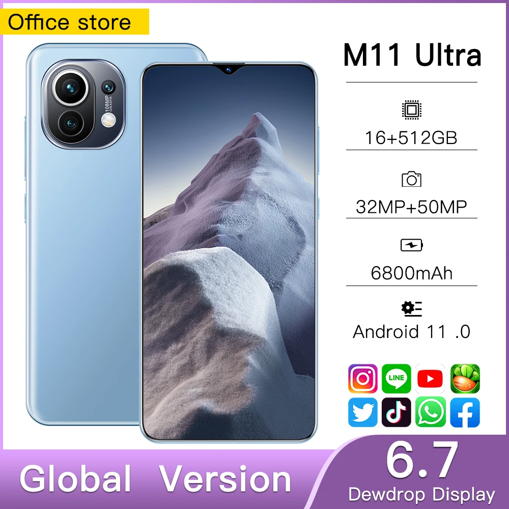 

2021 Global Version M11 Ultra Smartphone 6.7Inch 16+512GB 6800mAh Dual SIM Dual Standby Support Face ID 4G 5G Android CellPhone