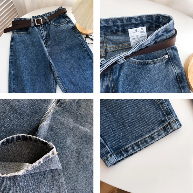 

Sister Fara New Spring 2021 Solid Harem Denim Jeans Women High Waist All-match Straight With Belt Trousers Female Casual Jeans